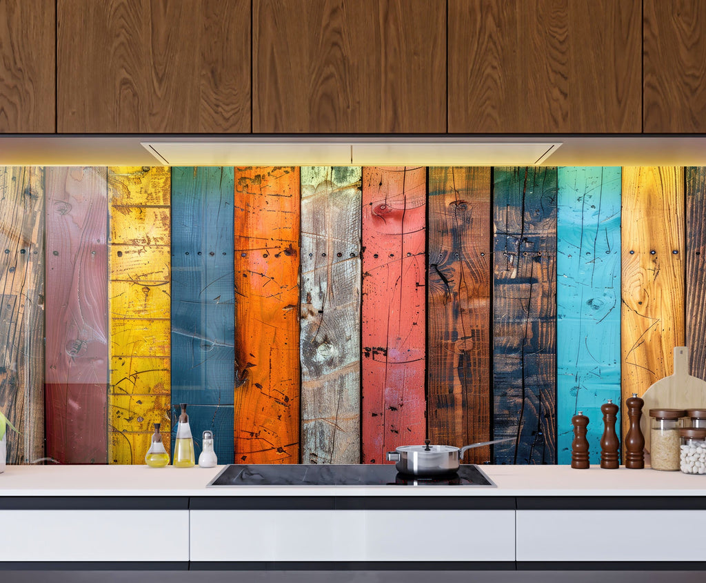 Colorful Wood Panel - Glass Kitchen Backsplash-BacksplashArtworks