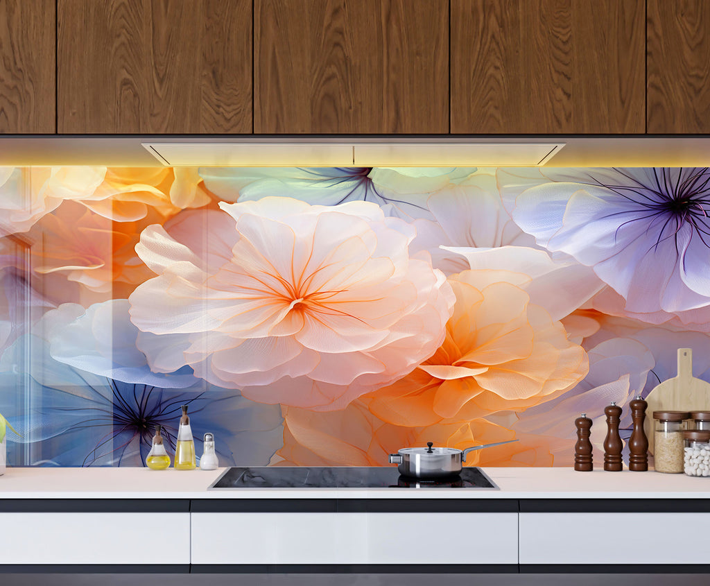 Ethereal Floral Dream - Glass Kitchen Backsplash-BacksplashArtworks