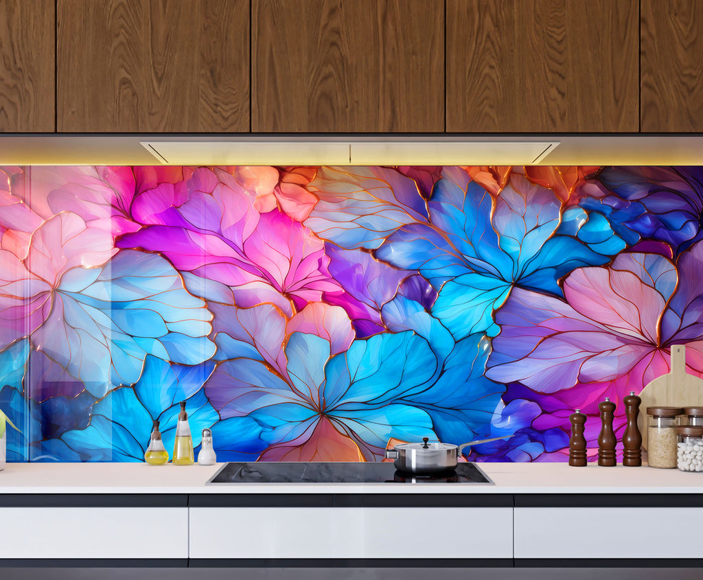 Radiant Floral Harmony - Glass Kitchen Backsplash-BacksplashArtworks