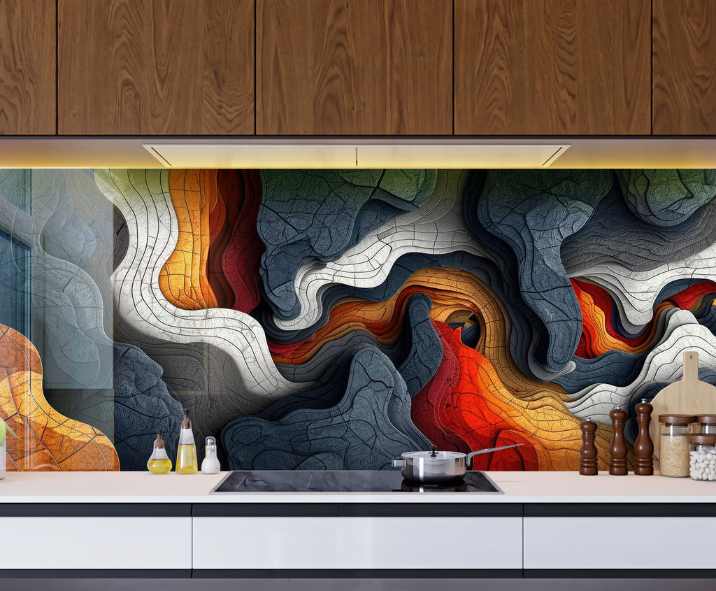 Abstract Tempered Glass Backsplash-BacksplashArtworks