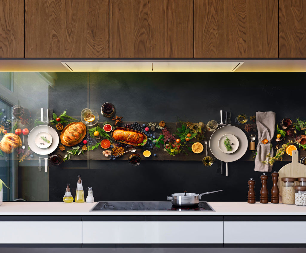 Gourmet Feast – Glass Kitchen Backsplash-BacksplashArtworks