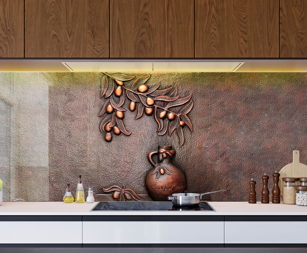 Rustic Bronze Olive Art - Glass Kitchen Backsplash-BacksplashArtworks