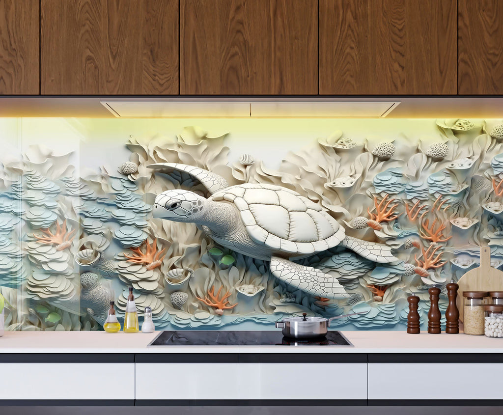 Tranquil Sea Turtle – Glass Kitchen Backsplash-BacksplashArtworks