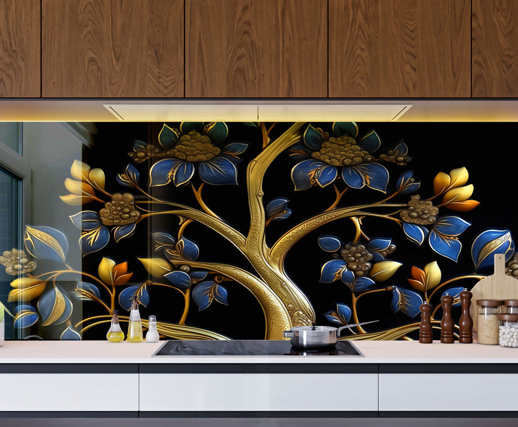 Royal Tree of Life - Glass Kitchen Backsplash-BacksplashArtworks