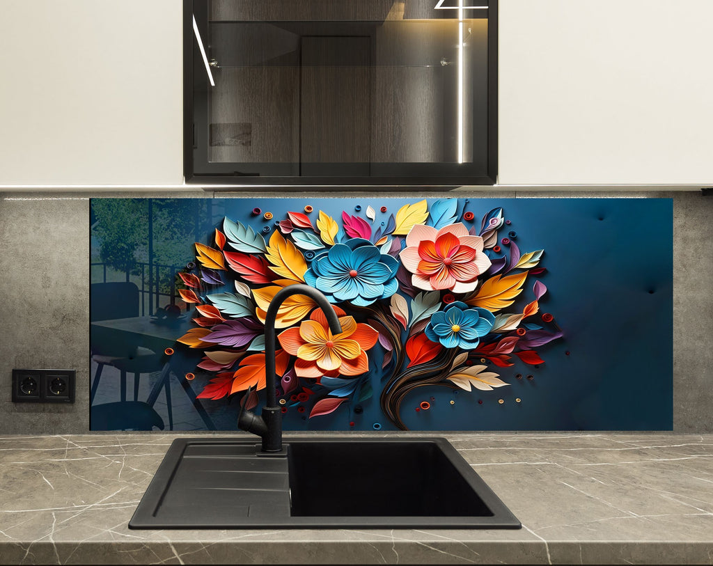 Autumn Bloom Artwork - Glass Kitchen Backsplash-BacksplashArtworks