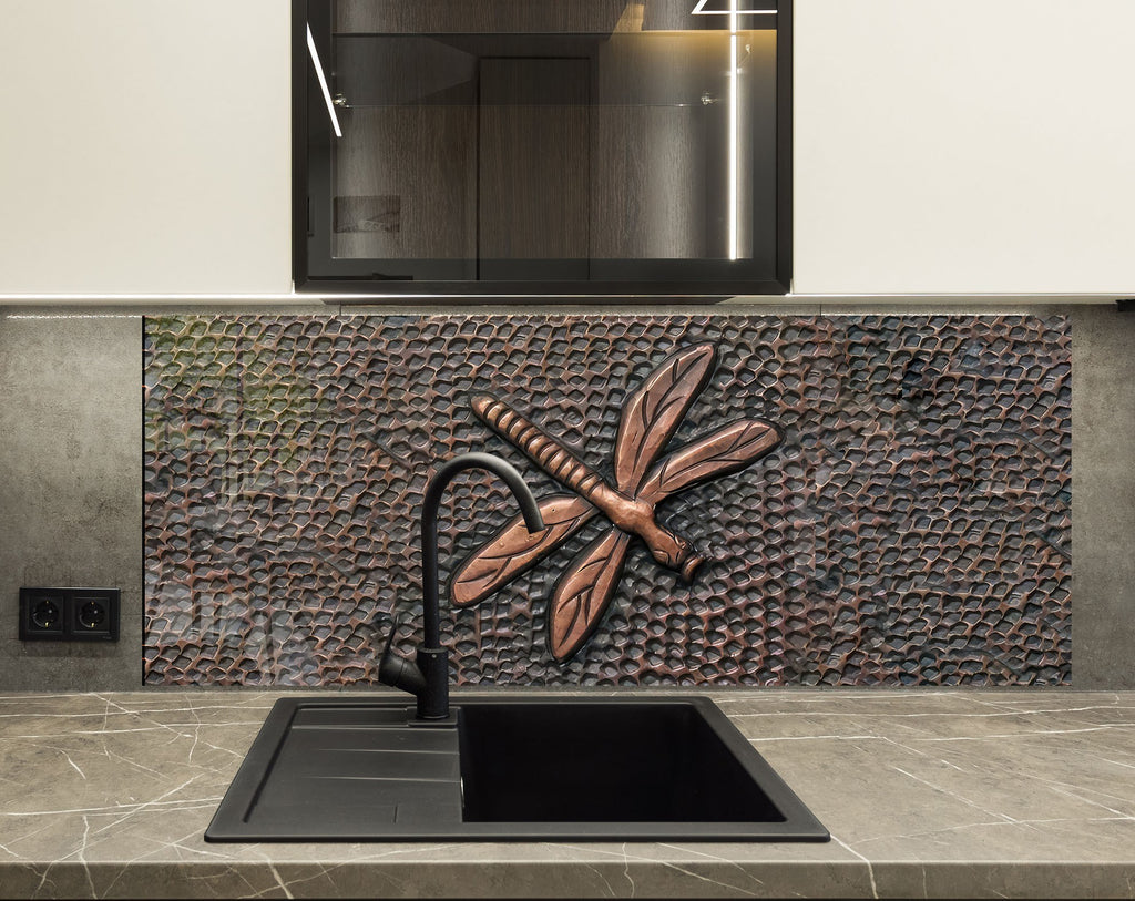 Copper Dragonfly - Tempered Glass Kitchen Backsplash-BacksplashArtworks