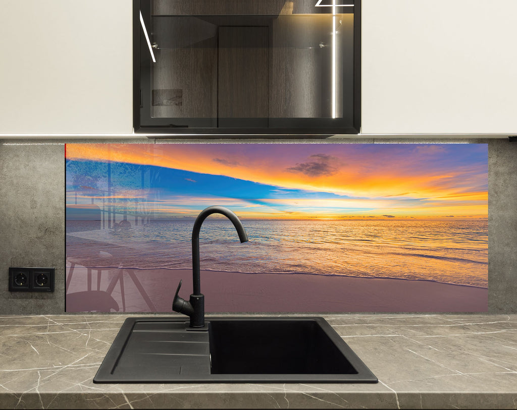 Colorful Ocean Sunset Wall Art – Tempered Glass Kitchen Backsplash-BacksplashArtworks