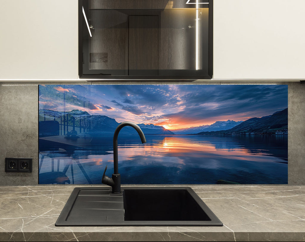 Majestic Mountain Sunset Wall Art – Tempered Glass Kitchen Backsplash-BacksplashArtworks