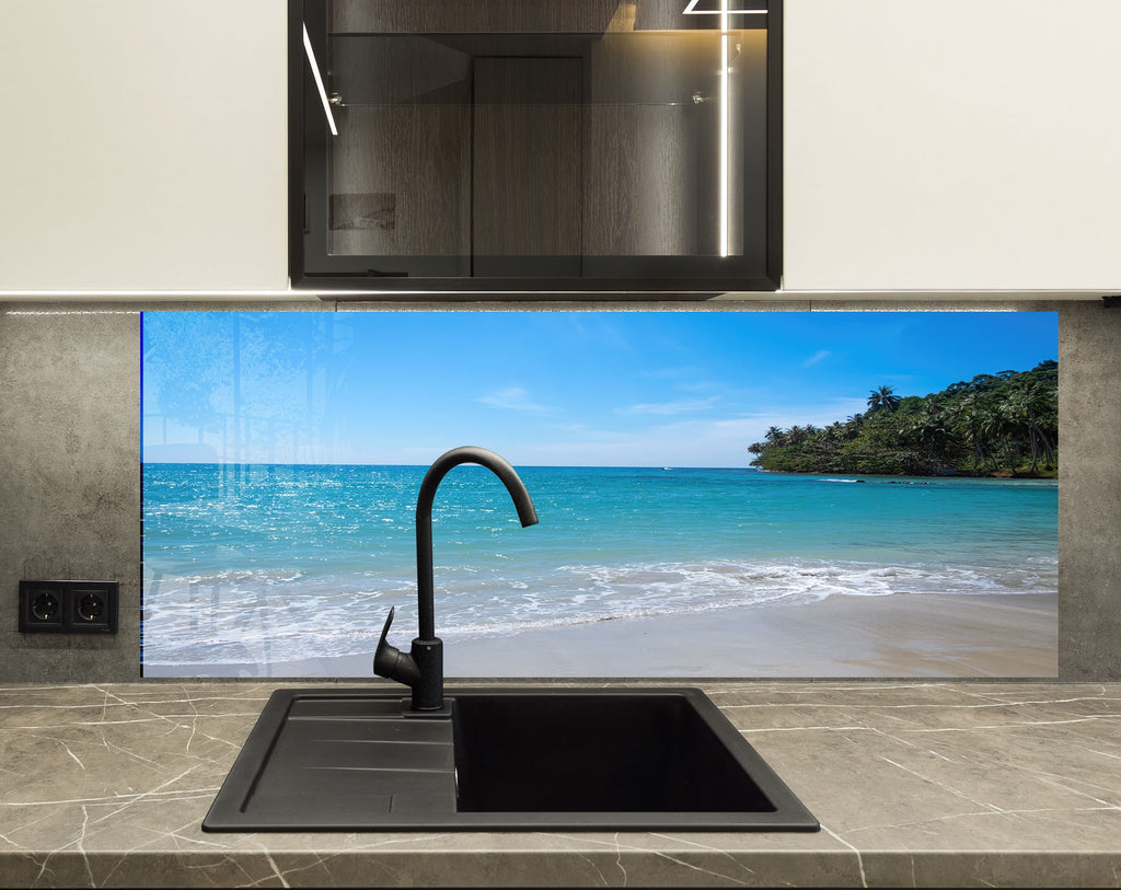 Tropical Beach Ocean View Wall Art – Tempered Glass Kitchen Backsplash-BacksplashArtworks