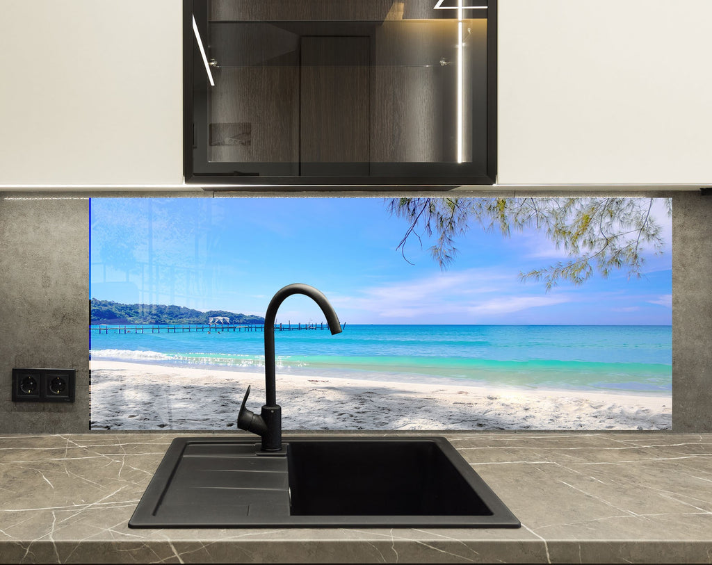 Serene Beach Pier Wall Art – Tempered Glass Kitchen Backsplash-BacksplashArtworks