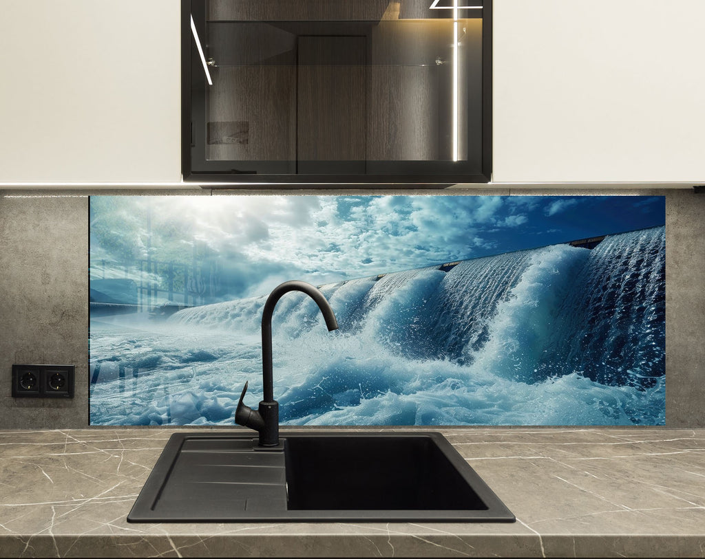 Majestic Waterfall Power Wall Art - Tempered Glass Kitchen Backsplash-BacksplashArtworks