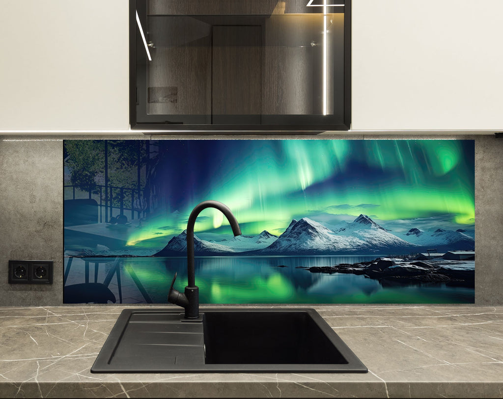 Aurora Borealis Night Sky Wall Art - Tempered Glass Kitchen Backsplash-BacksplashArtworks