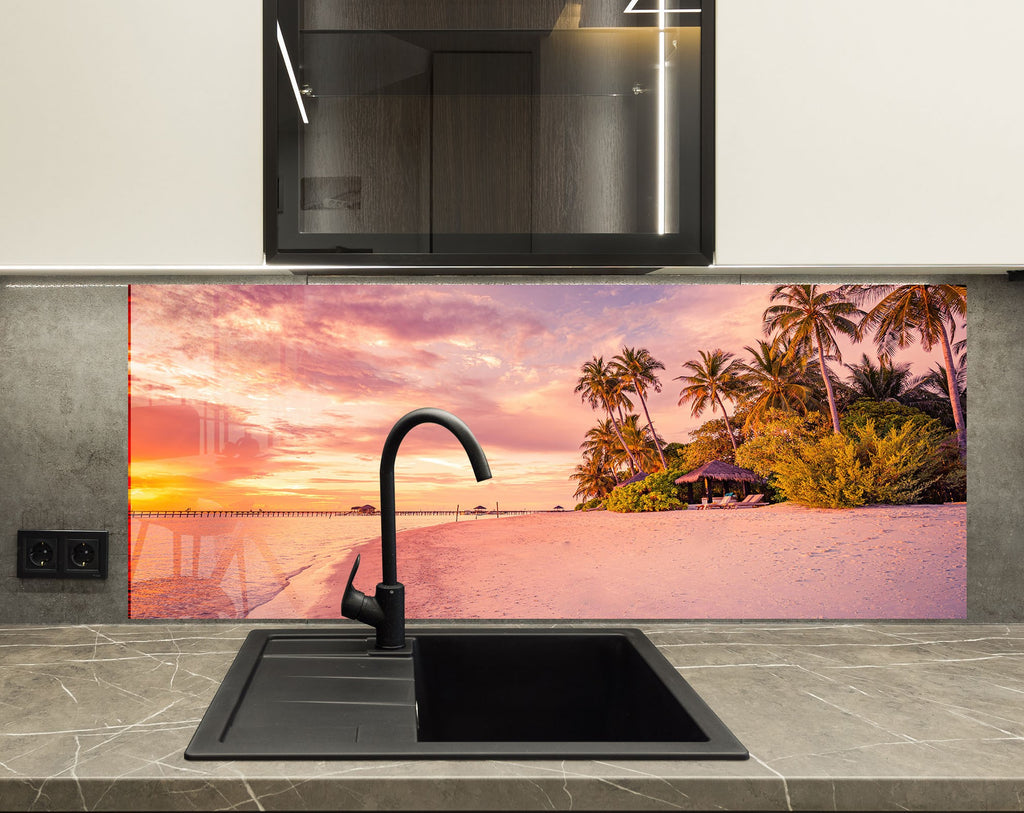 Tropical Paradise Beach Wall Art – Tempered Glass Kitchen Backsplash-BacksplashArtworks
