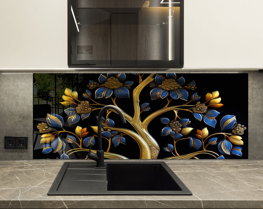 Royal Tree of Life - Glass Kitchen Backsplash-BacksplashArtworks