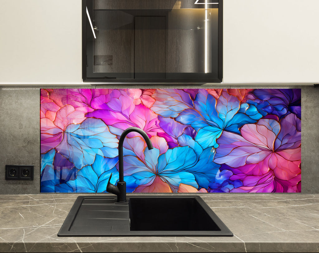 Radiant Floral Harmony - Glass Kitchen Backsplash-BacksplashArtworks