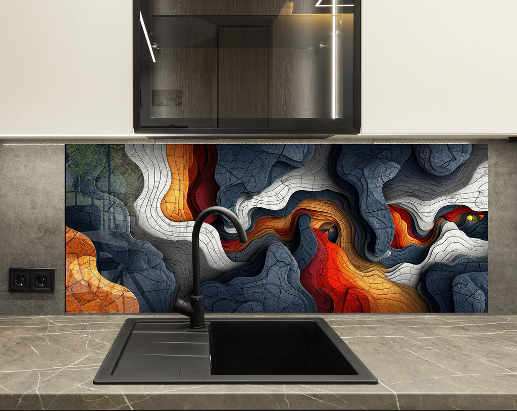 Abstract Tempered Glass Backsplash-BacksplashArtworks