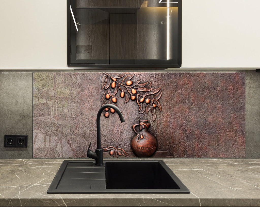 Rustic Bronze Olive Art - Glass Kitchen Backsplash-BacksplashArtworks