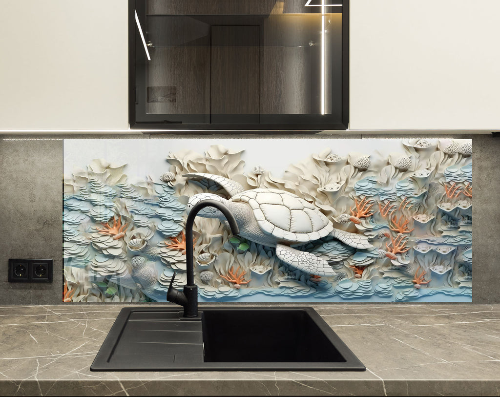 Tranquil Sea Turtle – Glass Kitchen Backsplash-BacksplashArtworks