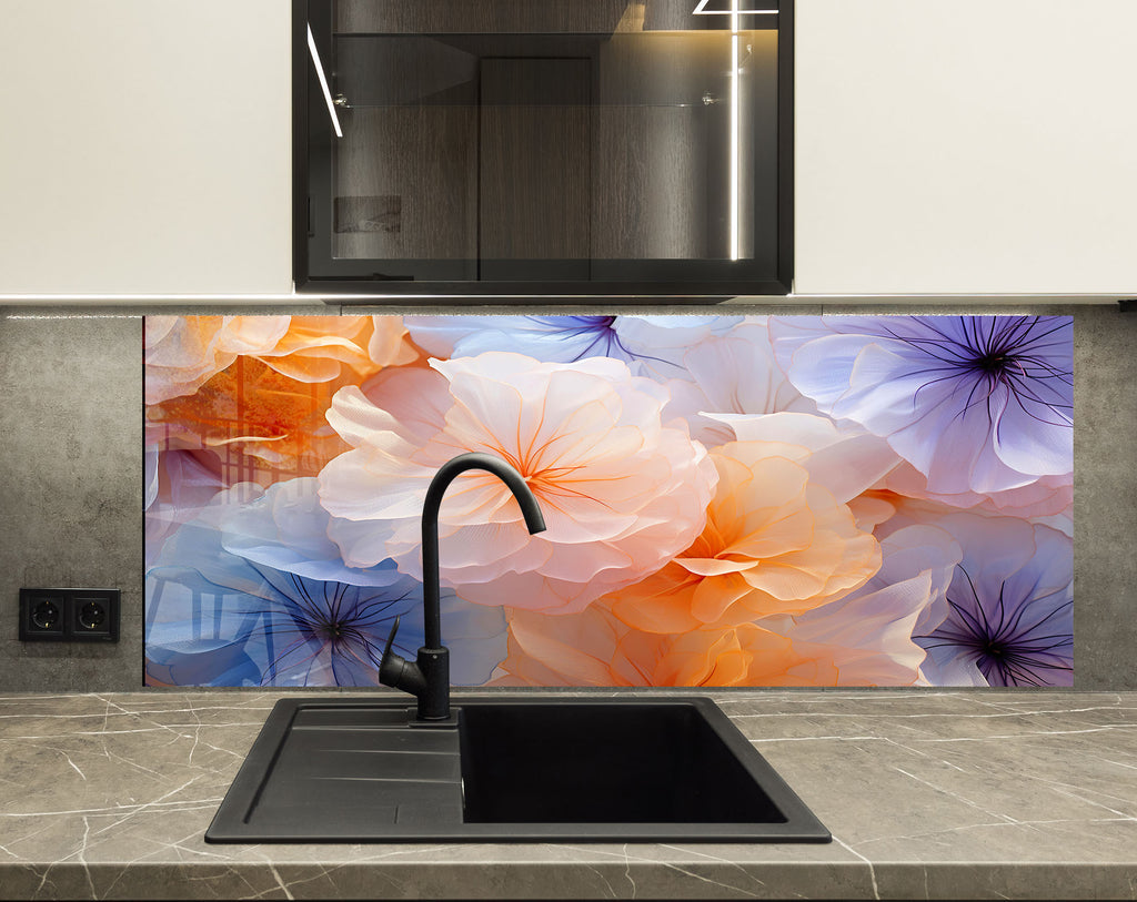 Ethereal Floral Dream - Glass Kitchen Backsplash-BacksplashArtworks