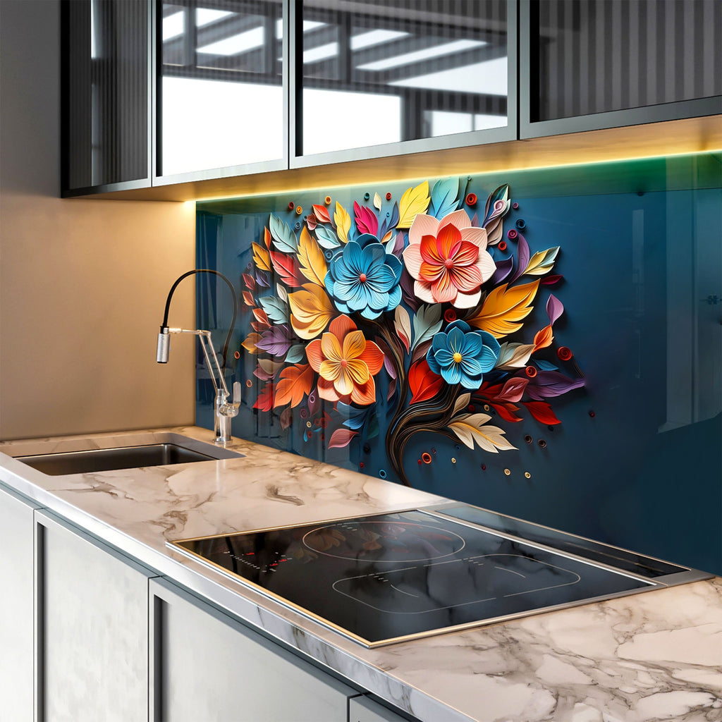 Autumn Bloom Artwork - Glass Kitchen Backsplash-BacksplashArtworks