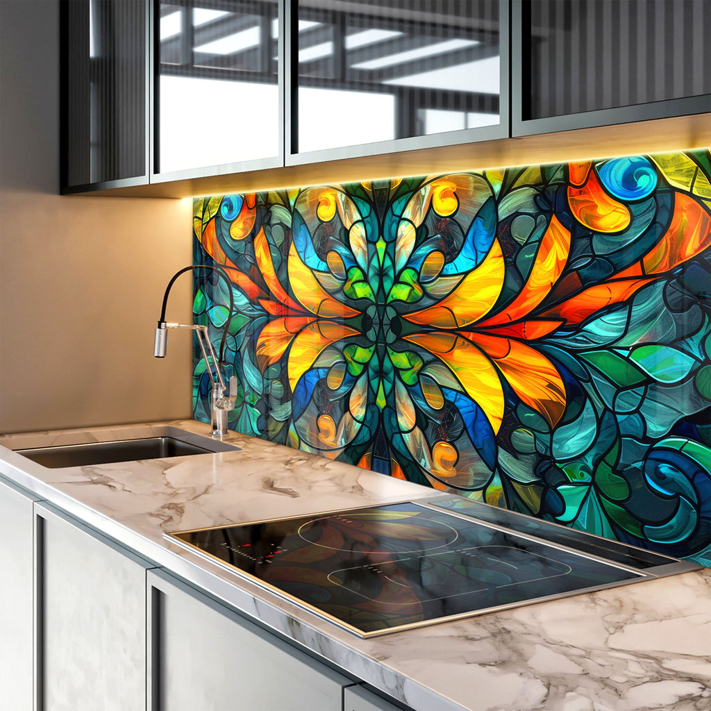 Radiant Stained - Glass Kitchen Backsplash-BacksplashArtworks