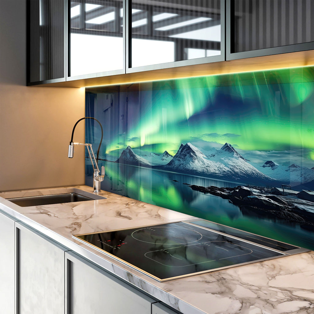 Aurora Borealis Night Sky Wall Art - Tempered Glass Kitchen Backsplash-BacksplashArtworks