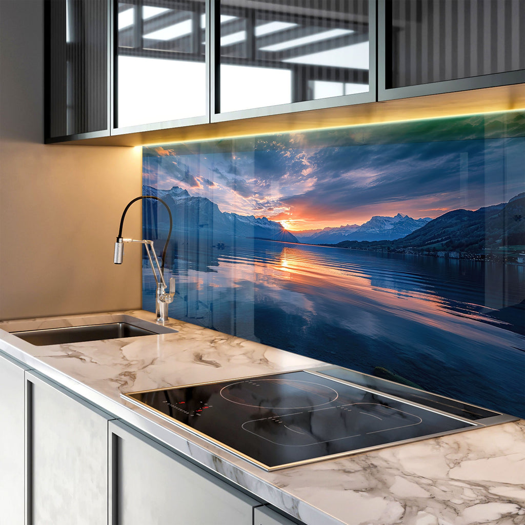 Majestic Mountain Sunset Wall Art – Tempered Glass Kitchen Backsplash-BacksplashArtworks