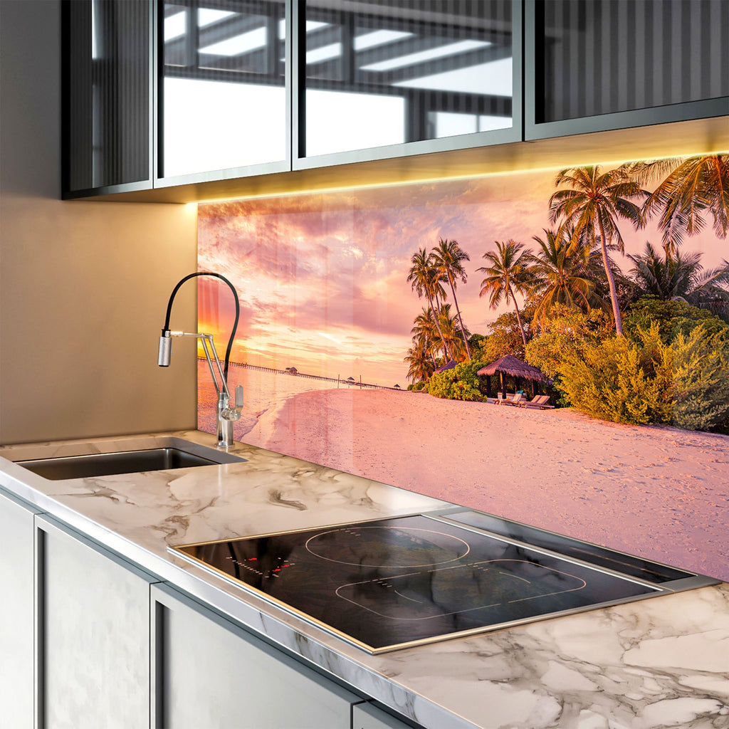 Tropical Paradise Beach Wall Art – Tempered Glass Kitchen Backsplash-BacksplashArtworks
