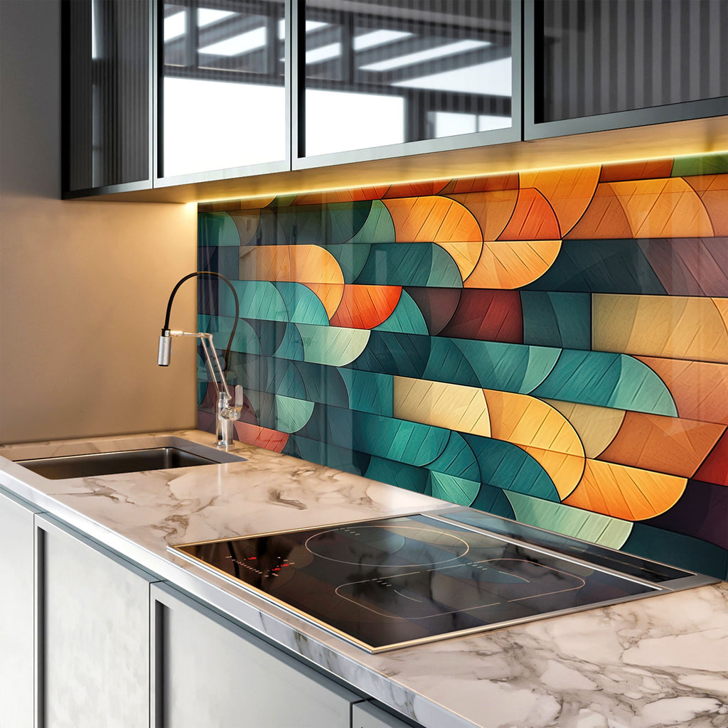 Copper Tulip Symphony - Glass Kitchen Backsplash-BacksplashArtworks