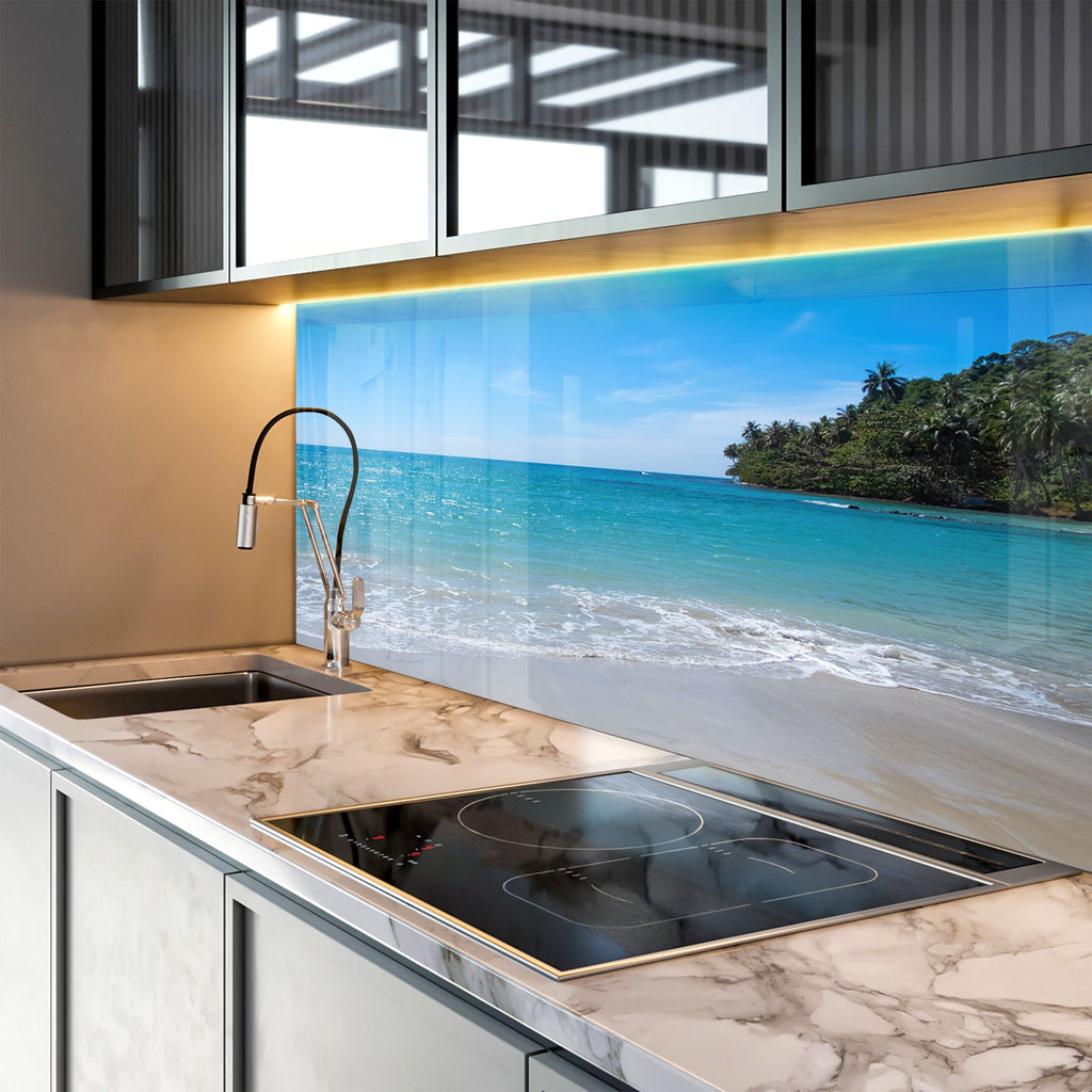 Tropical Beach Ocean View Wall Art – Tempered Glass Kitchen Backsplash-BacksplashArtworks