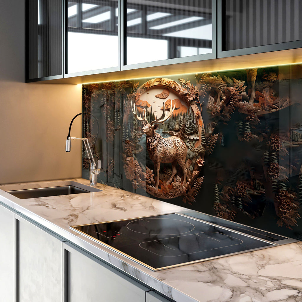 Deer Forest - Tempered Glass Kitchen Backsplash-BacksplashArtworks