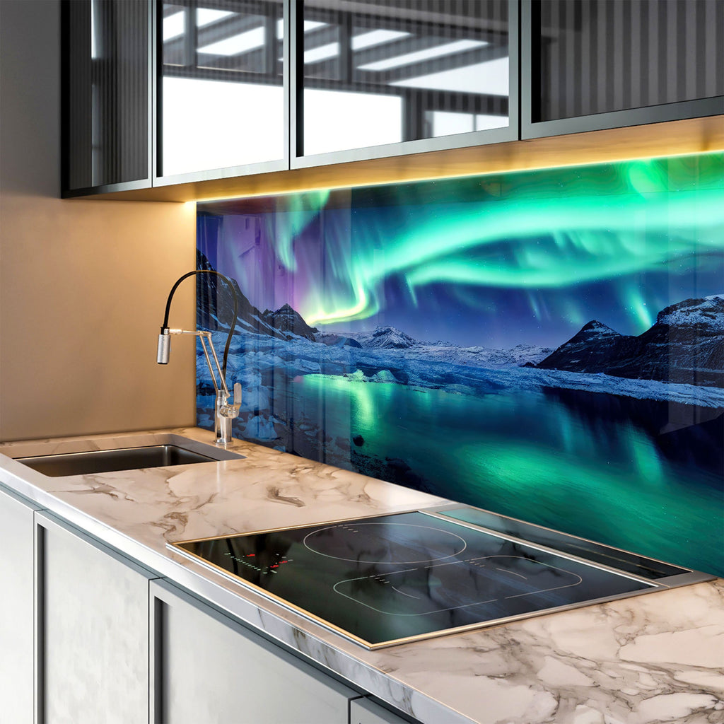Northern Lights Reflection Wall Art - Tempered Glass Kitchen Backsplash-BacksplashArtworks