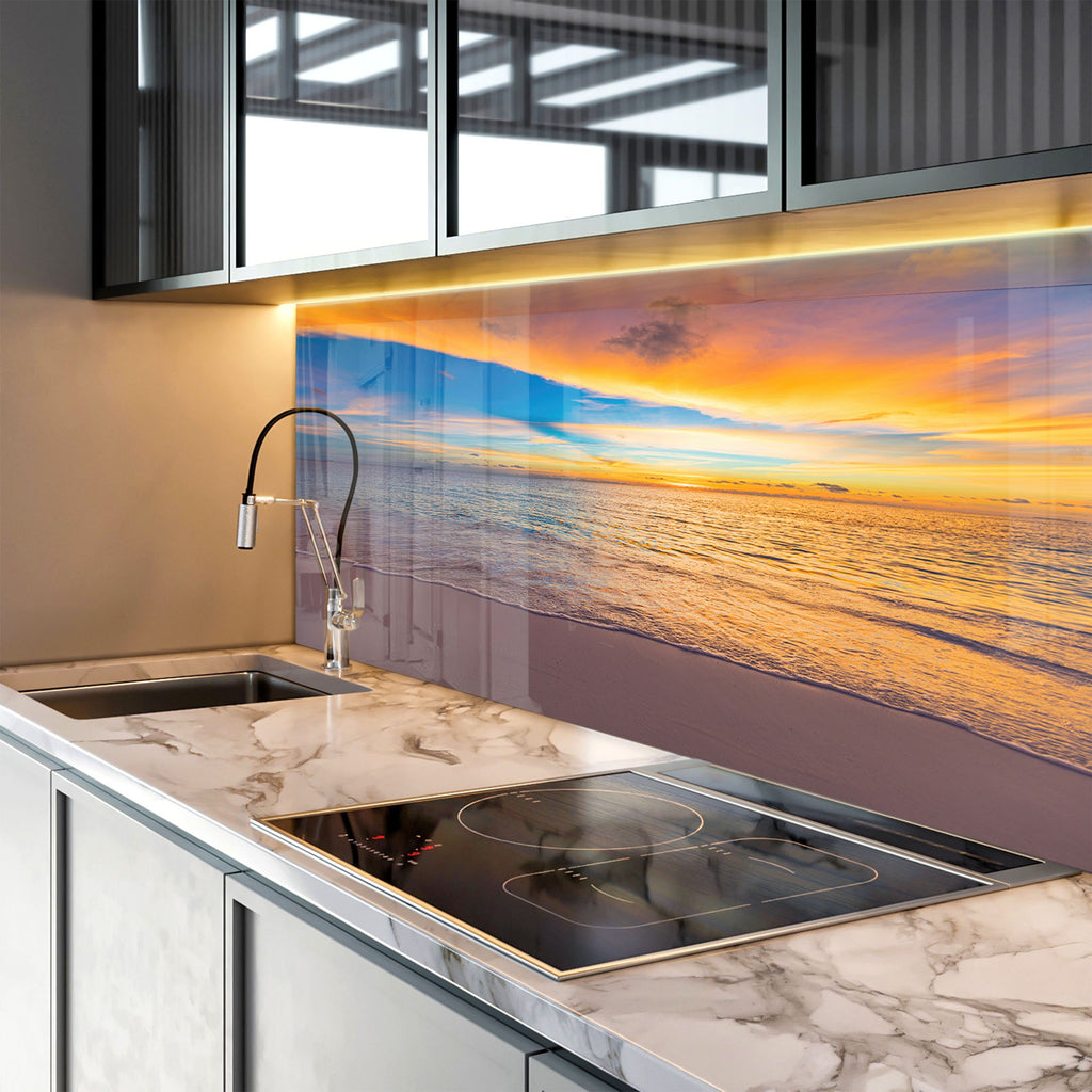 Colorful Ocean Sunset Wall Art – Tempered Glass Kitchen Backsplash-BacksplashArtworks
