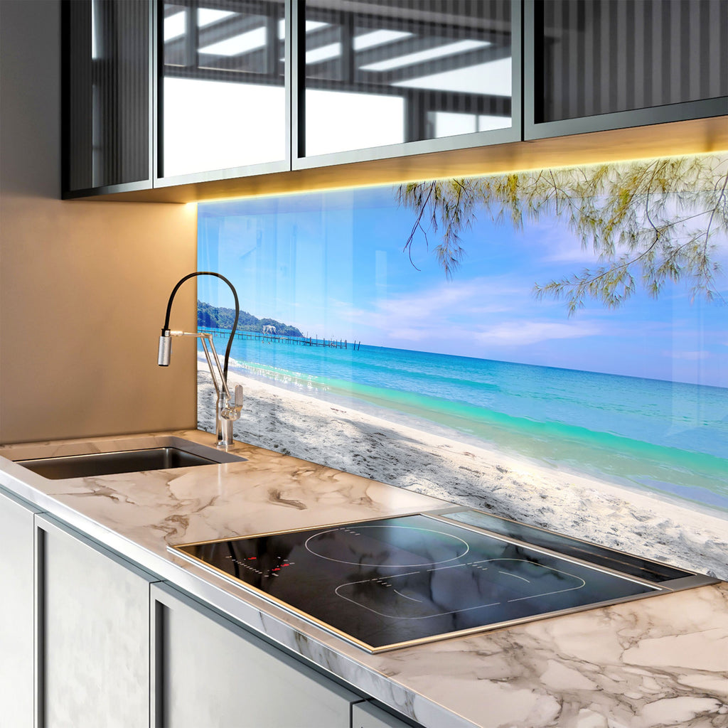 Serene Beach Pier Wall Art – Tempered Glass Kitchen Backsplash-BacksplashArtworks