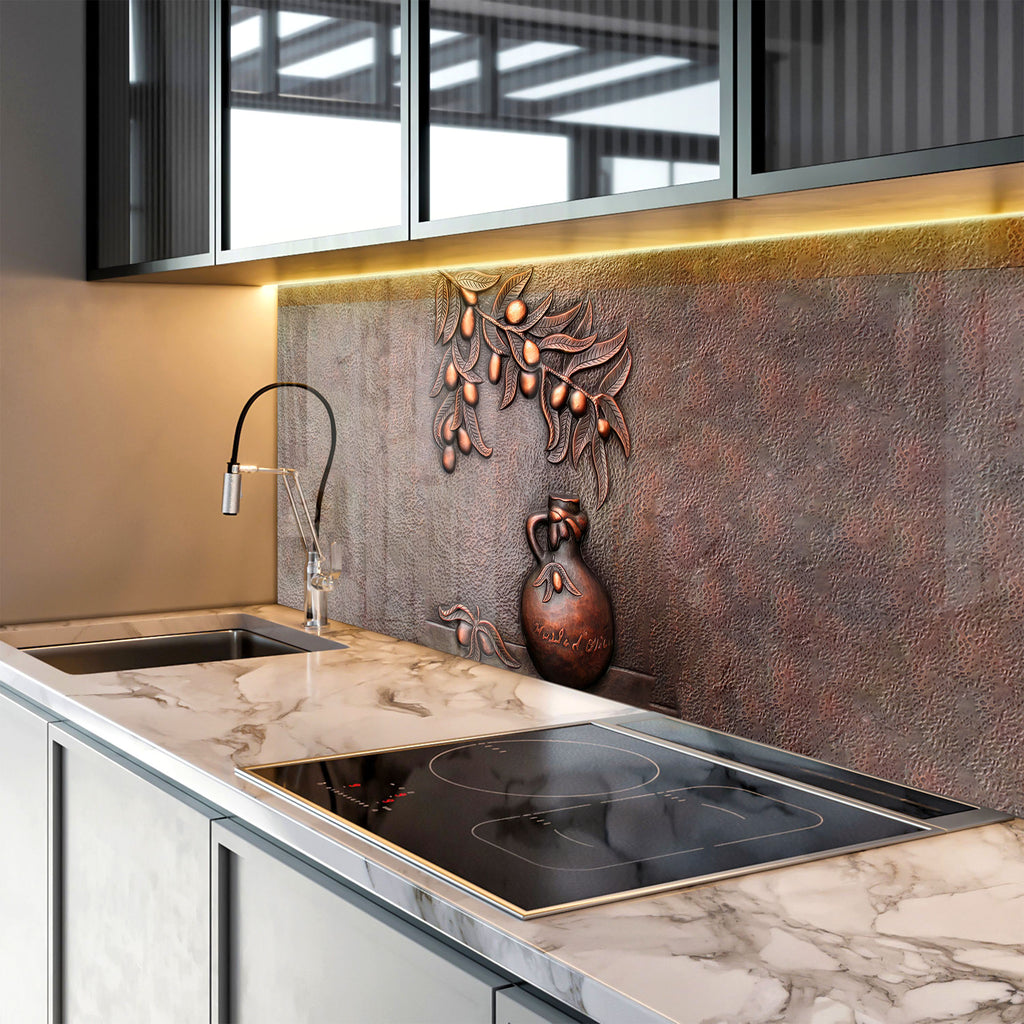 Rustic Bronze Olive Art - Glass Kitchen Backsplash-BacksplashArtworks