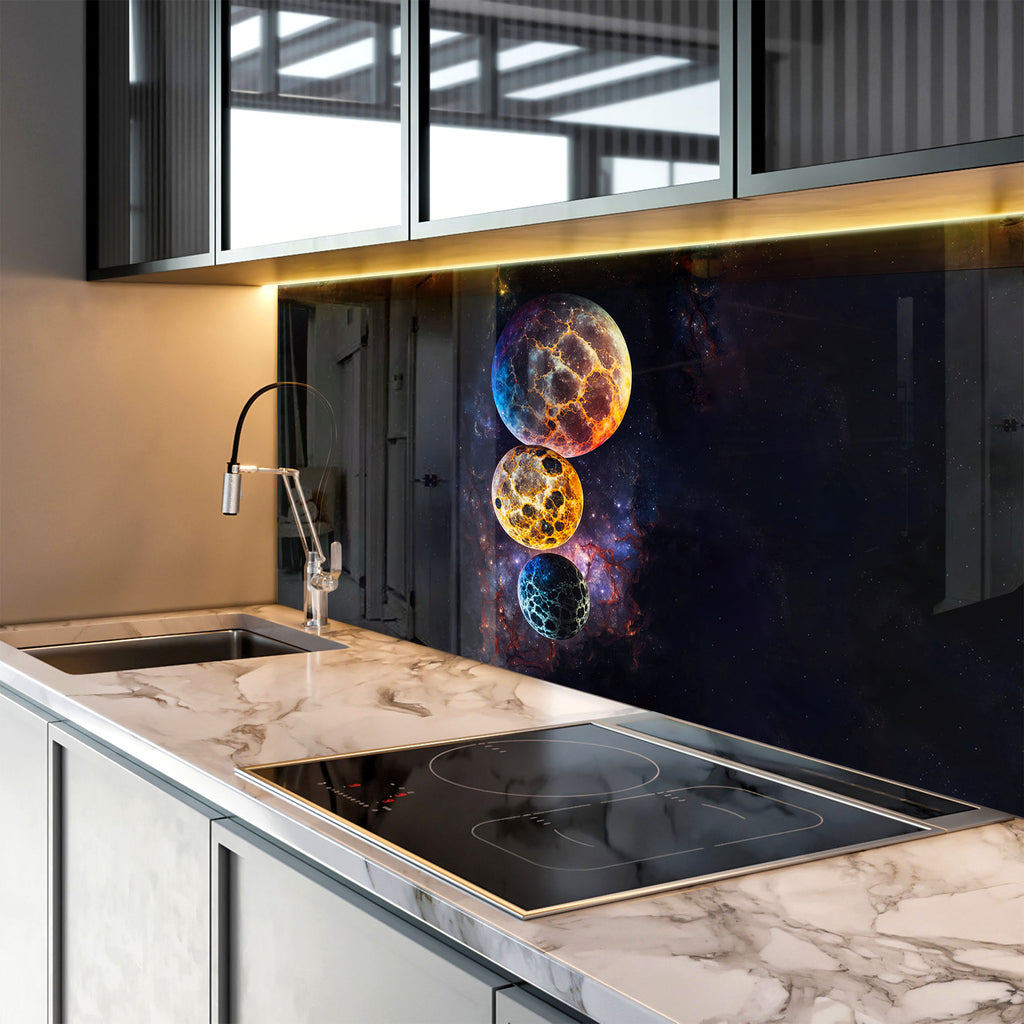 Cosmic Fire Planets Wall Art - Tempered Glass Kitchen Backsplash-BacksplashArtworks