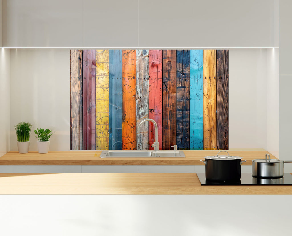 Colorful Wood Panel - Glass Kitchen Backsplash-BacksplashArtworks