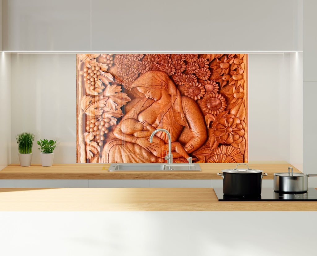 Eternal Motherhood - Glass Kitchen Backsplash-BacksplashArtworks