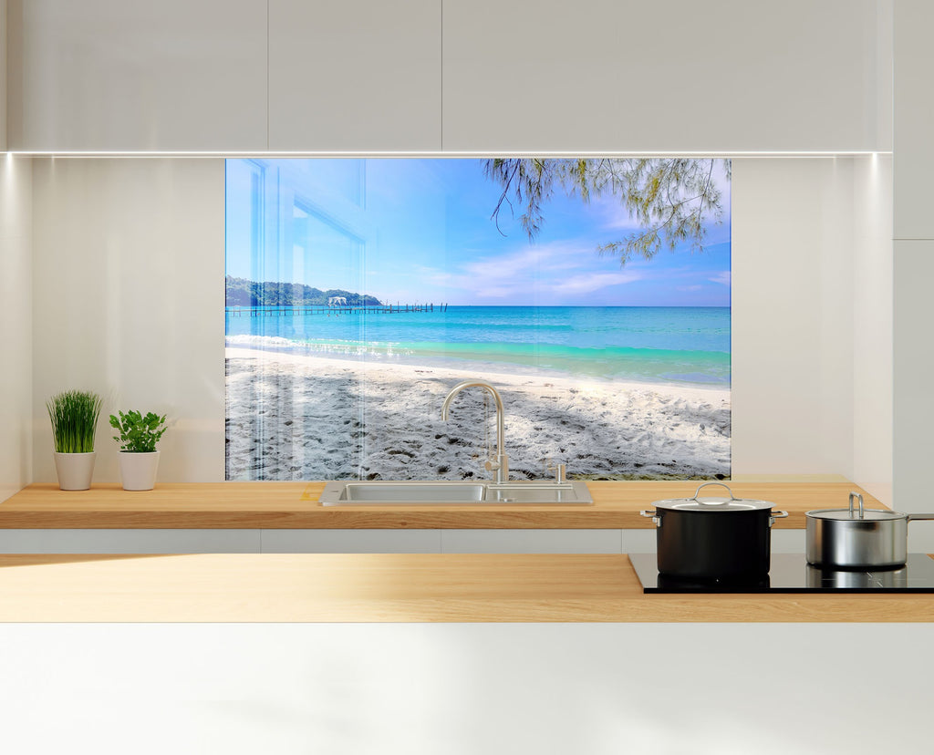 Serene Beach Pier Wall Art – Tempered Glass Kitchen Backsplash-BacksplashArtworks