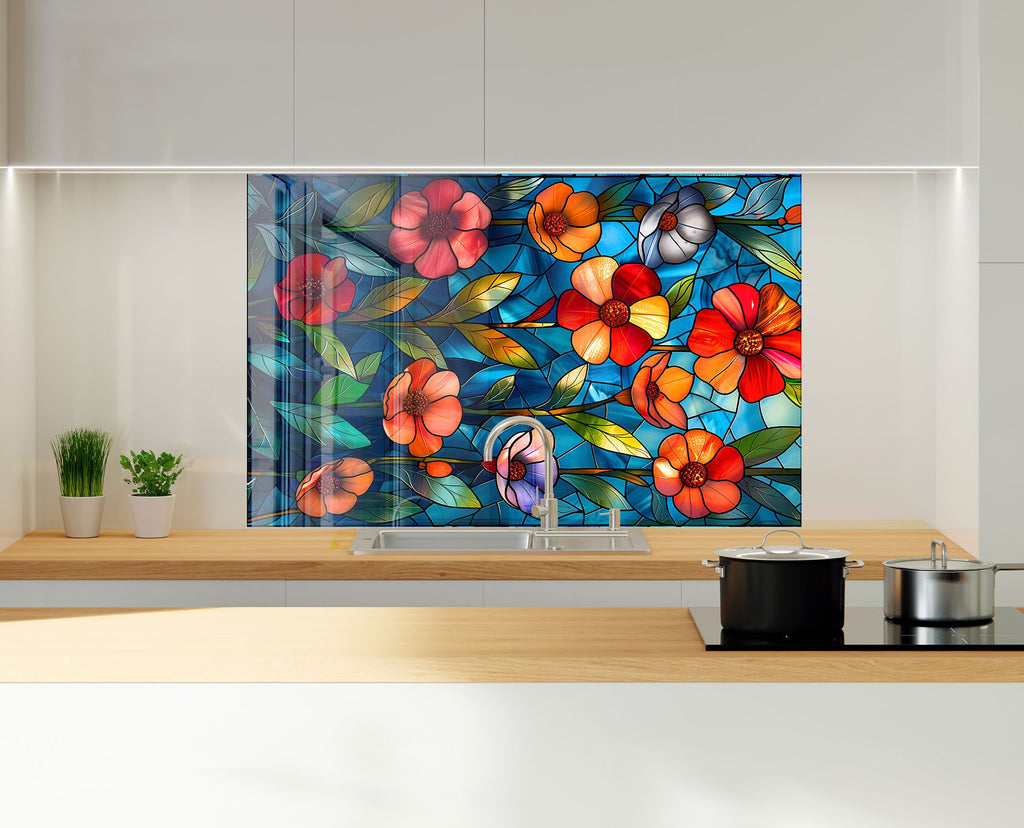 Stained Glass Garden - Glass Kitchen Backsplash-BacksplashArtworks