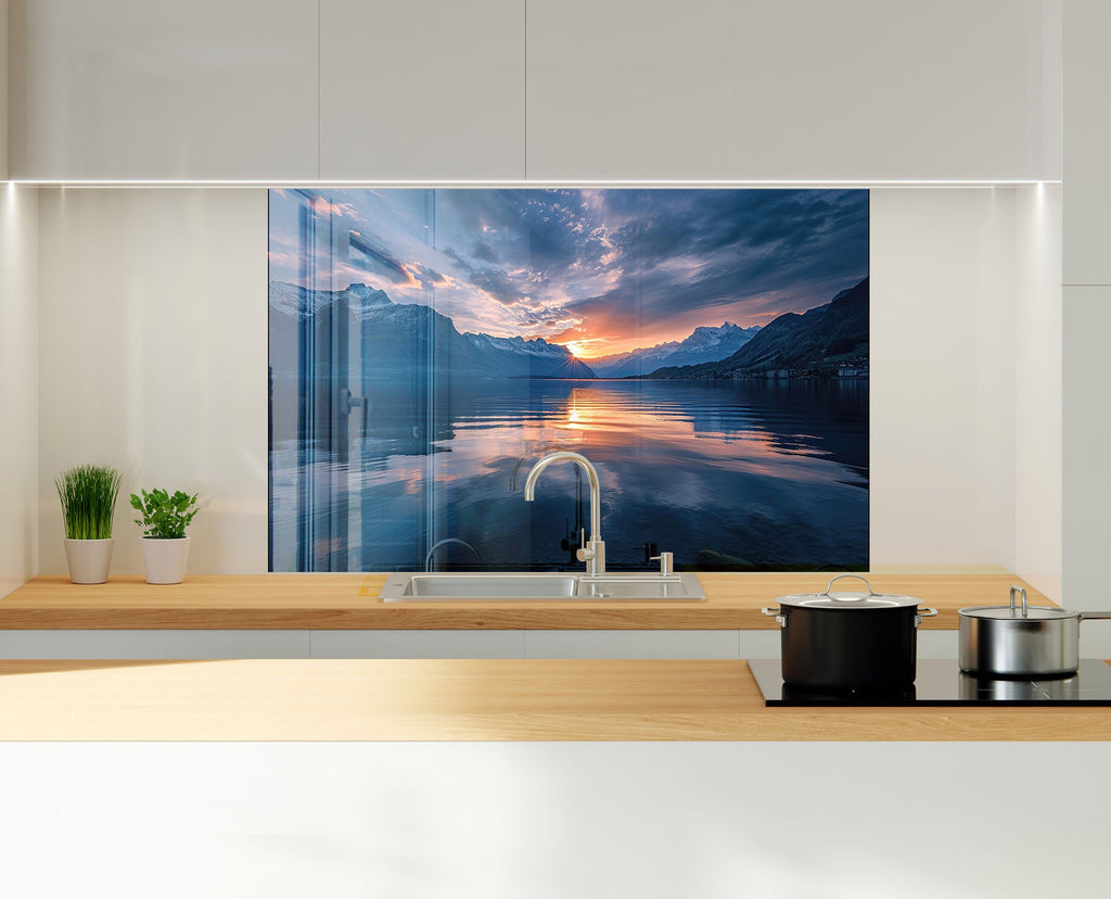 Majestic Mountain Sunset Wall Art – Tempered Glass Kitchen Backsplash-BacksplashArtworks