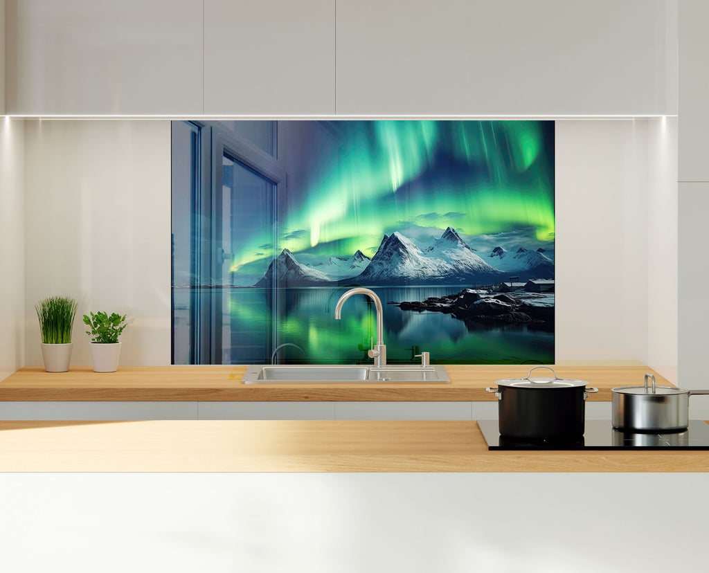 Aurora Borealis Night Sky Wall Art - Tempered Glass Kitchen Backsplash-BacksplashArtworks