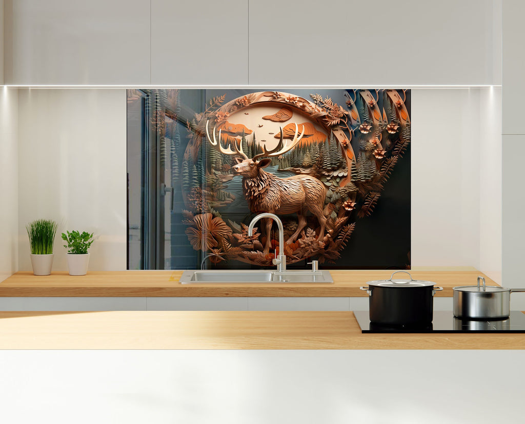 Deer Forest - Tempered Glass Kitchen Backsplash-BacksplashArtworks