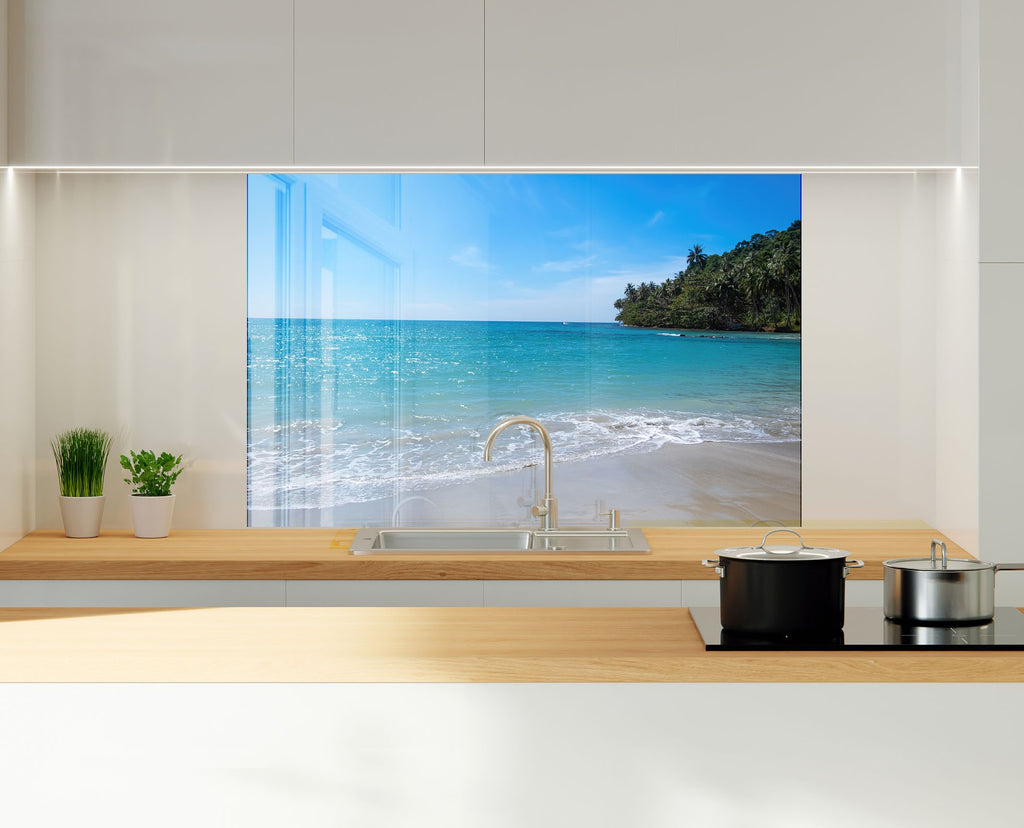 Tropical Beach Ocean View Wall Art – Tempered Glass Kitchen Backsplash-BacksplashArtworks
