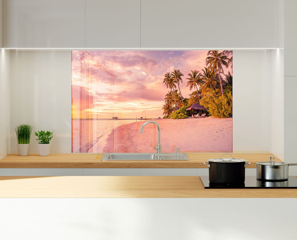 Tropical Paradise Beach Wall Art – Tempered Glass Kitchen Backsplash-BacksplashArtworks
