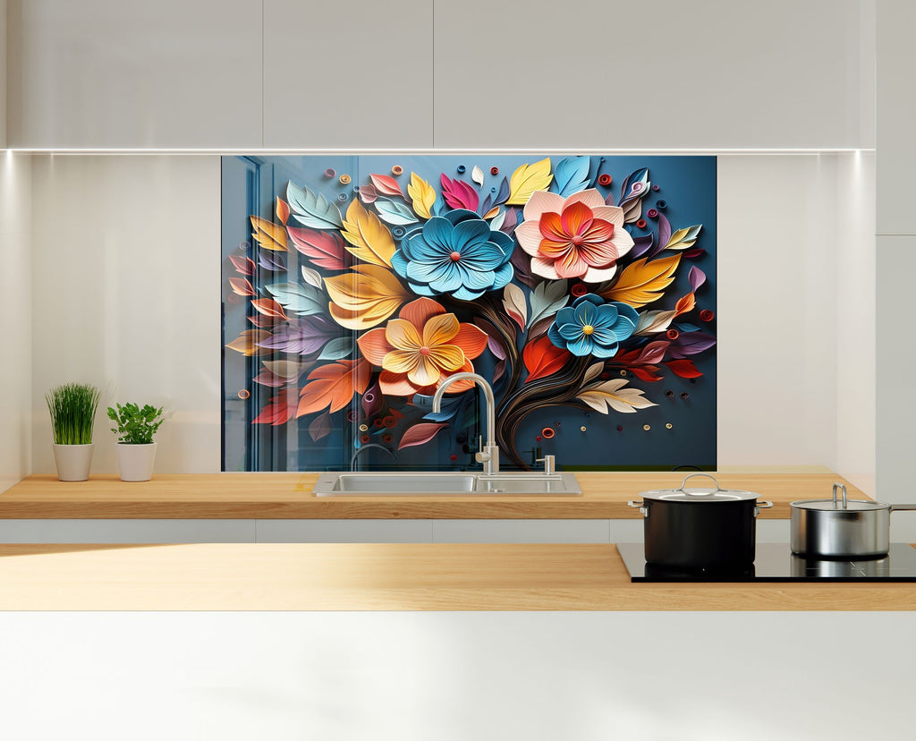 Autumn Bloom Artwork - Glass Kitchen Backsplash-BacksplashArtworks