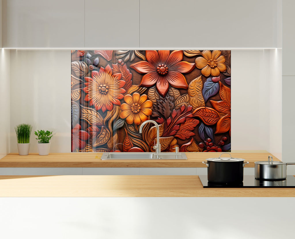 Autumn Blossom Engraved - Glass Kitchen Backsplash-BacksplashArtworks