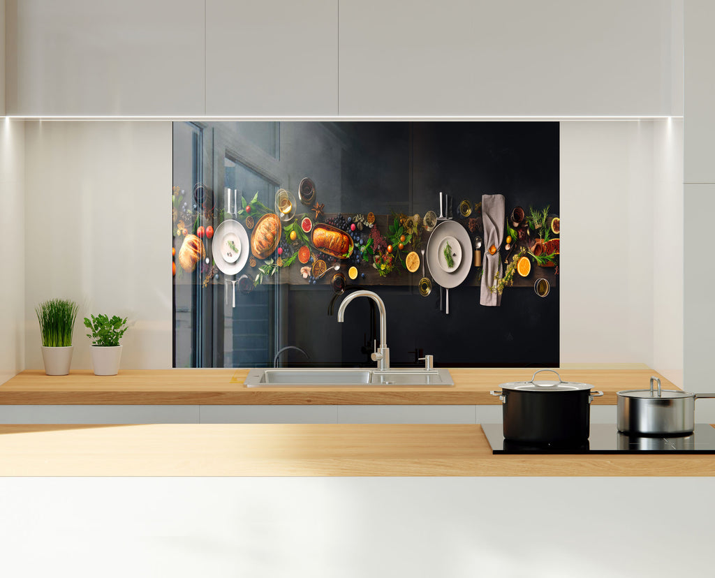 Gourmet Feast – Glass Kitchen Backsplash-BacksplashArtworks