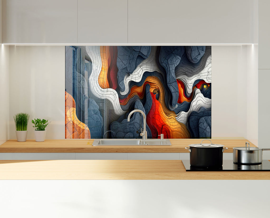 Abstract Tempered Glass Backsplash-BacksplashArtworks
