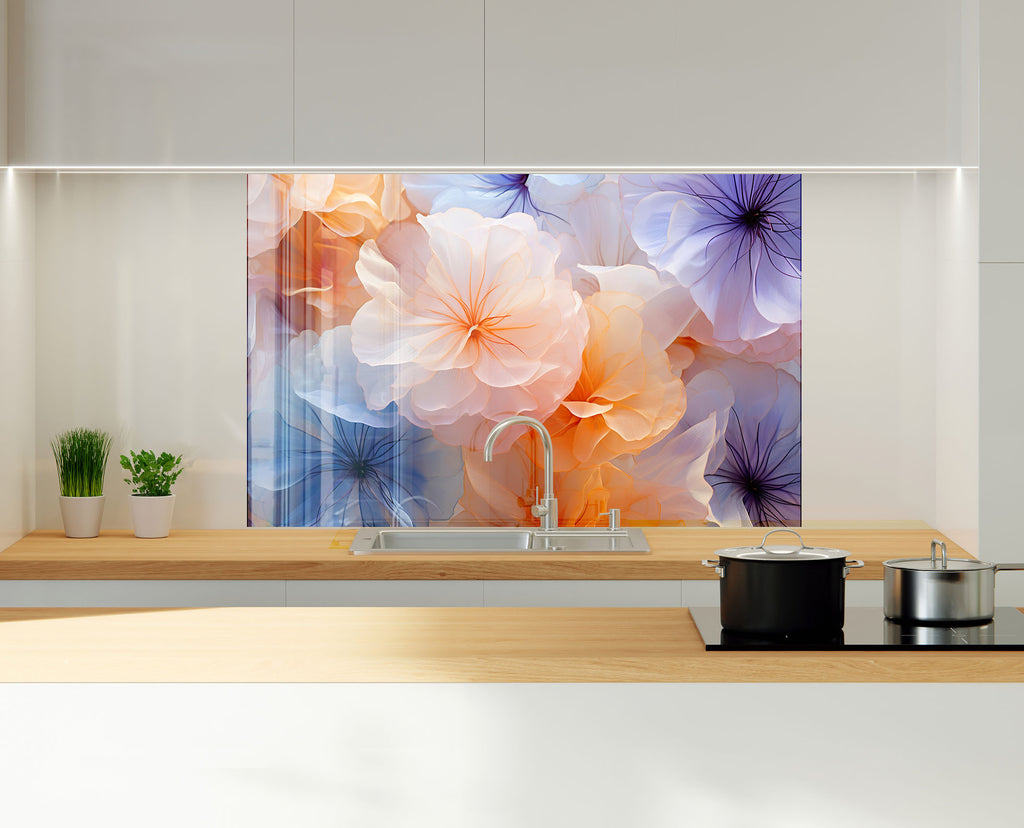 Ethereal Floral Dream - Glass Kitchen Backsplash-BacksplashArtworks